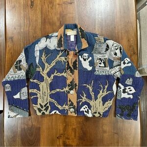 Vintage Painted Pony Tapestry Halloween Jacket Ghost Cute Novelty Size Medium